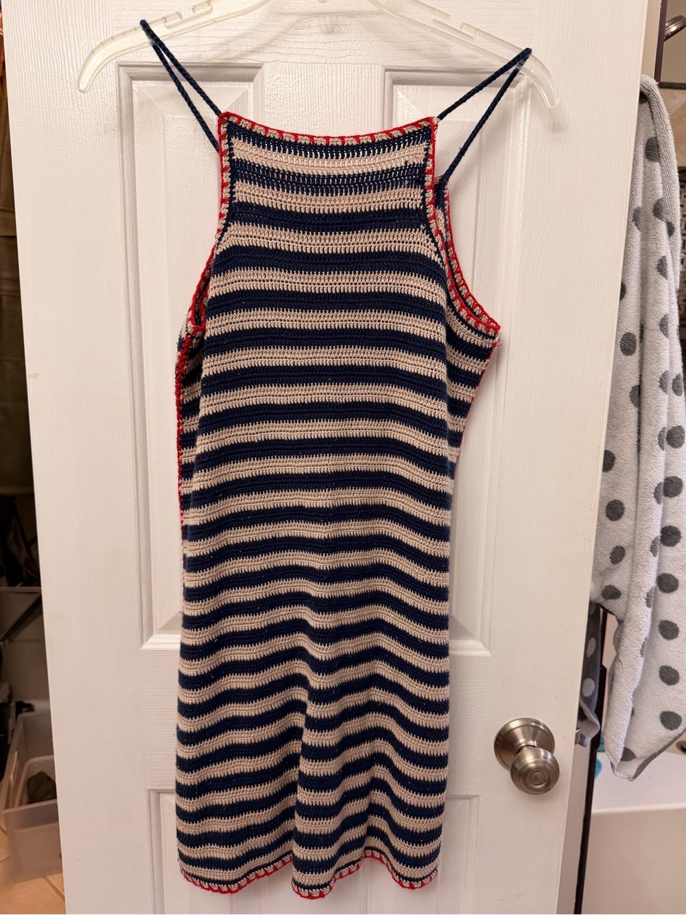 lovestitch Navy, Cream & Red Striped Crochet Tank